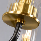 Lustre moderne rond noir et or avec abat-jour en verre transparent