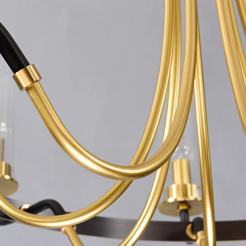 Lustre moderne rond noir et or avec abat-jour en verre transparent