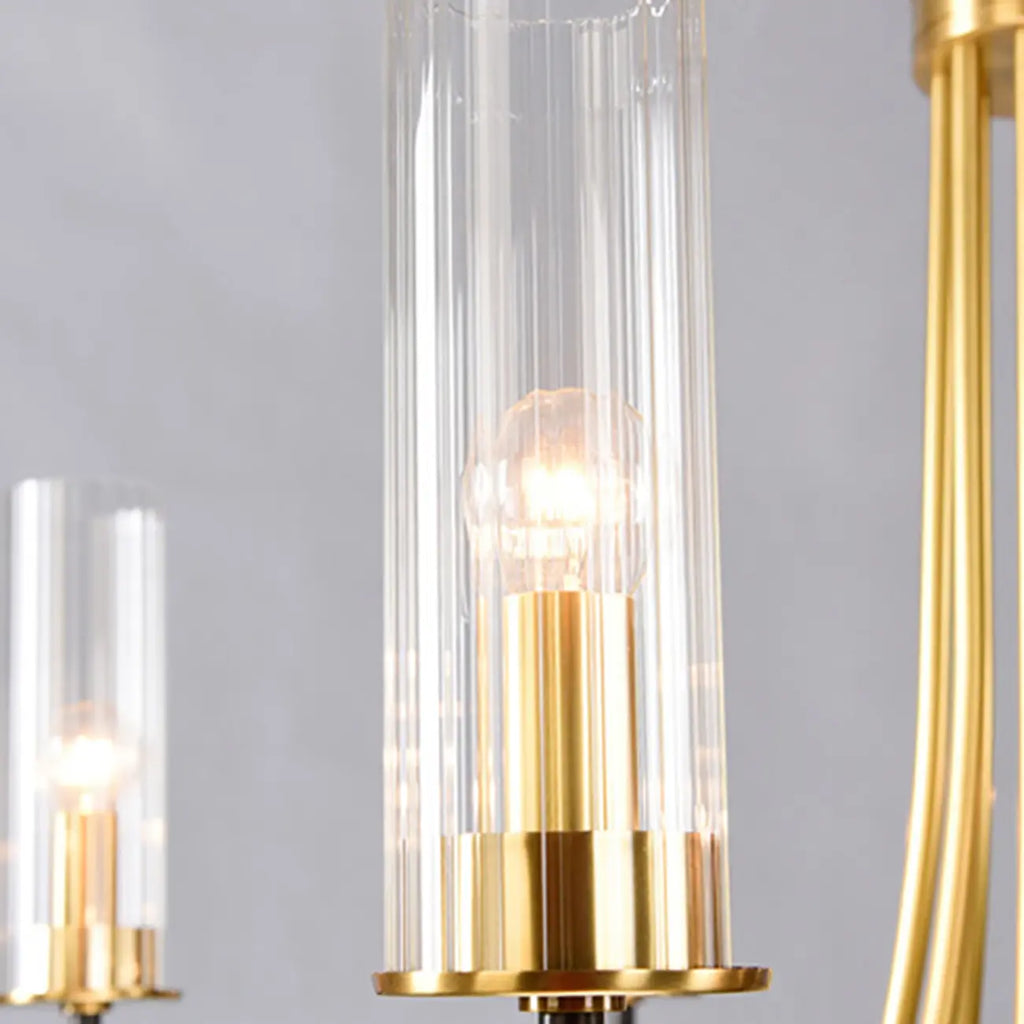 Lustre moderne rond noir et or avec abat-jour en verre transparent