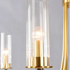 Lustre moderne rond noir et or avec abat-jour en verre transparent