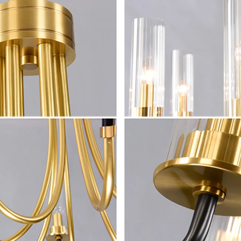 Lustre moderne rond noir et or avec abat-jour en verre transparent