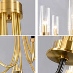 Lustre moderne rond noir et or avec abat-jour en verre transparent