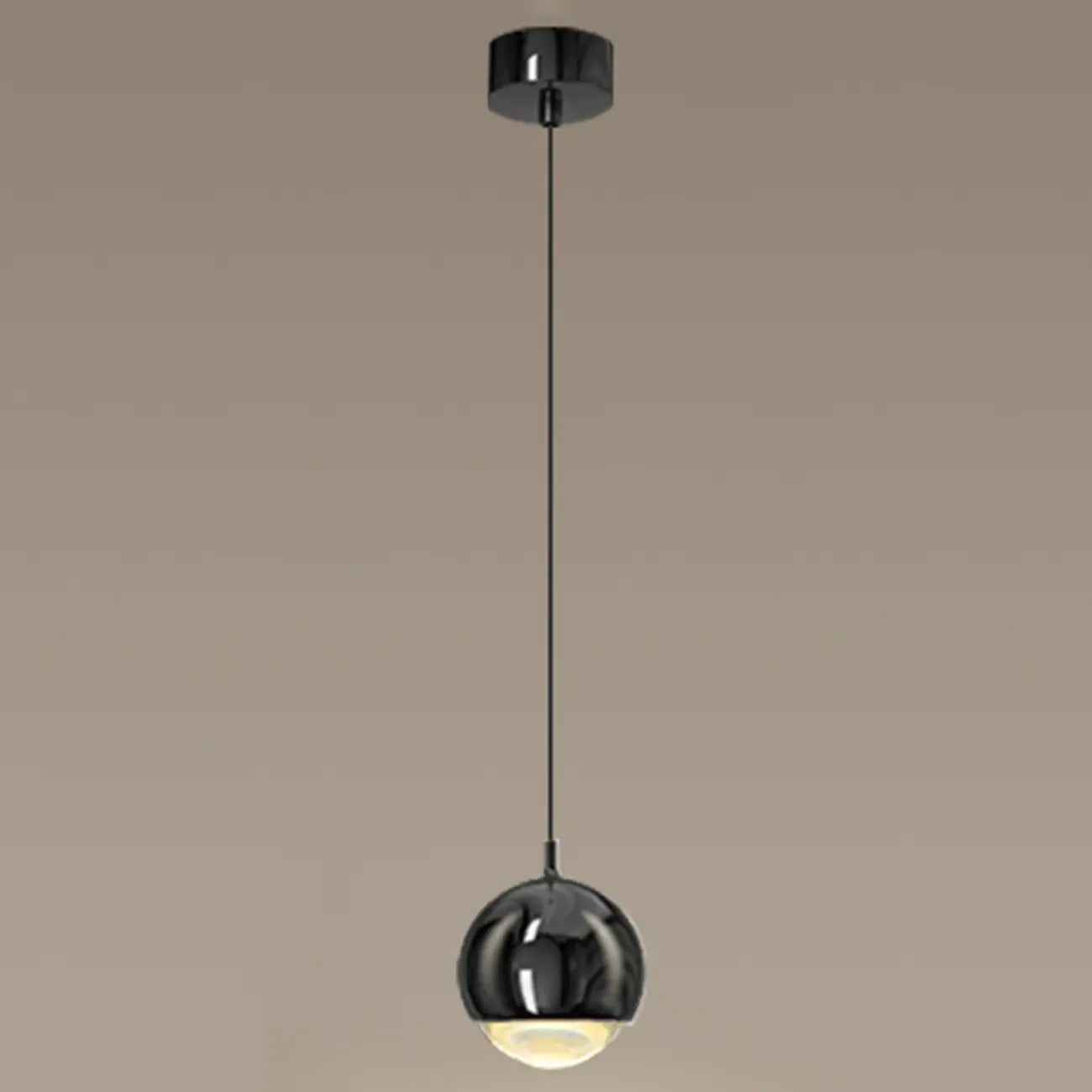 Suspension moderne en métal chromé avec globe et LED blanc chaud