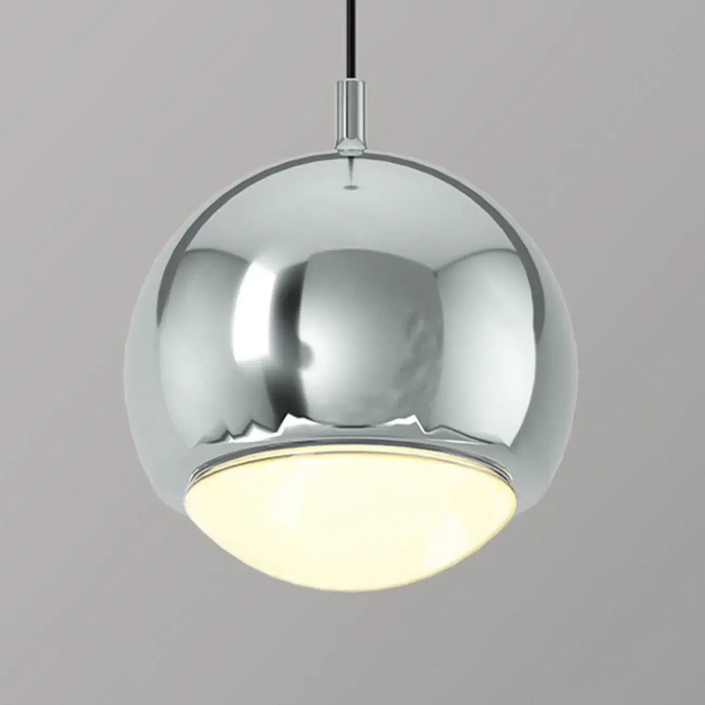 Suspension moderne en métal chromé avec globe et LED blanc chaud