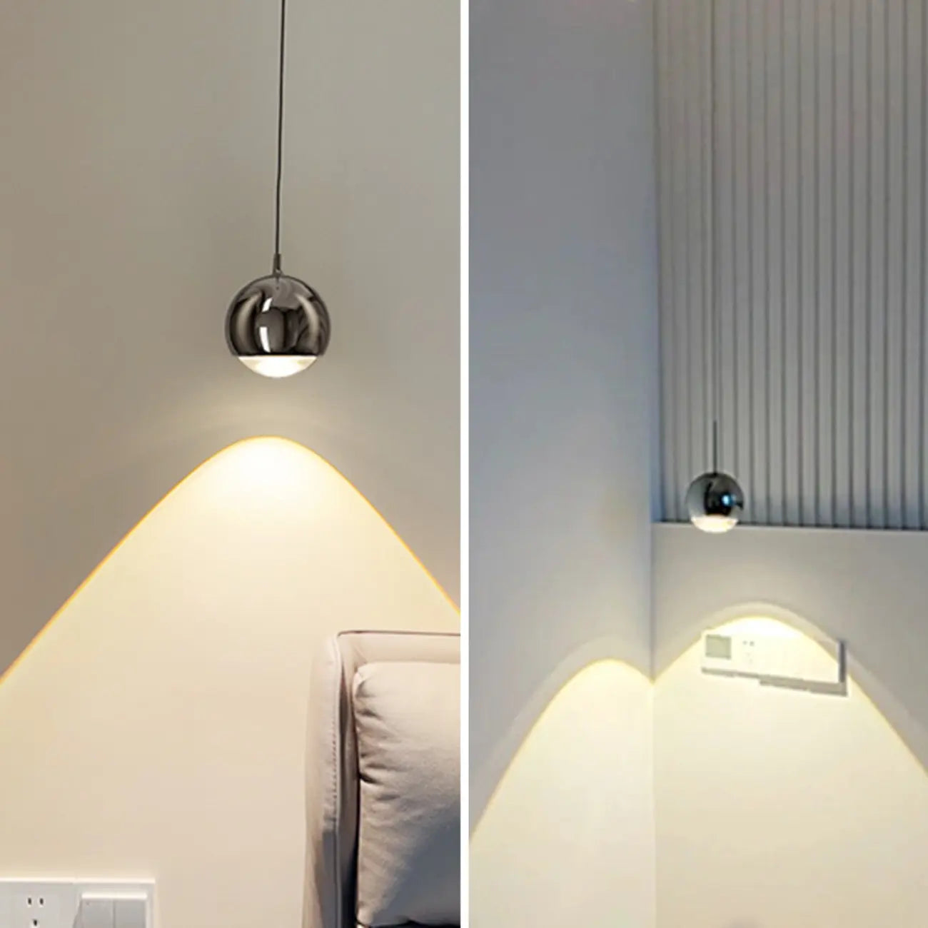 Suspension moderne en métal chromé avec globe et LED blanc chaud
