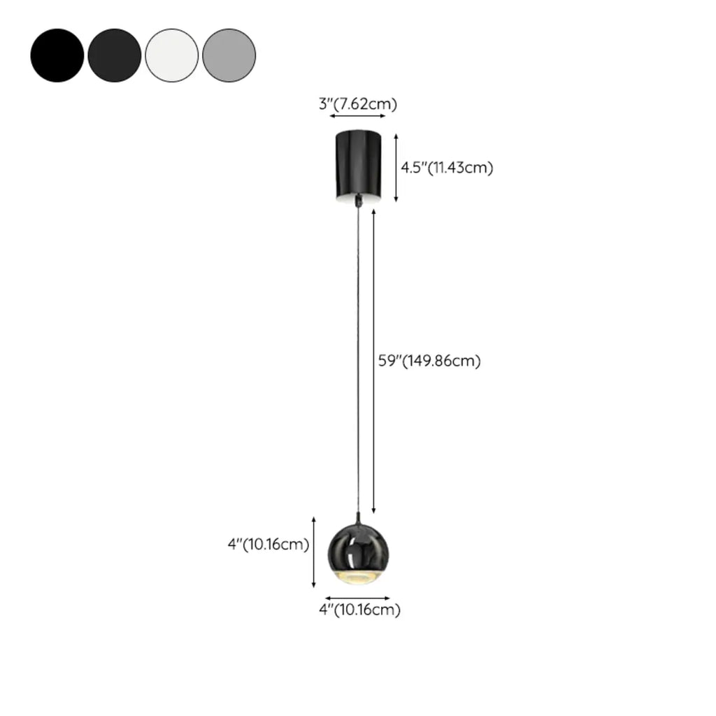 Suspension moderne en métal chromé avec globe et LED blanc chaud