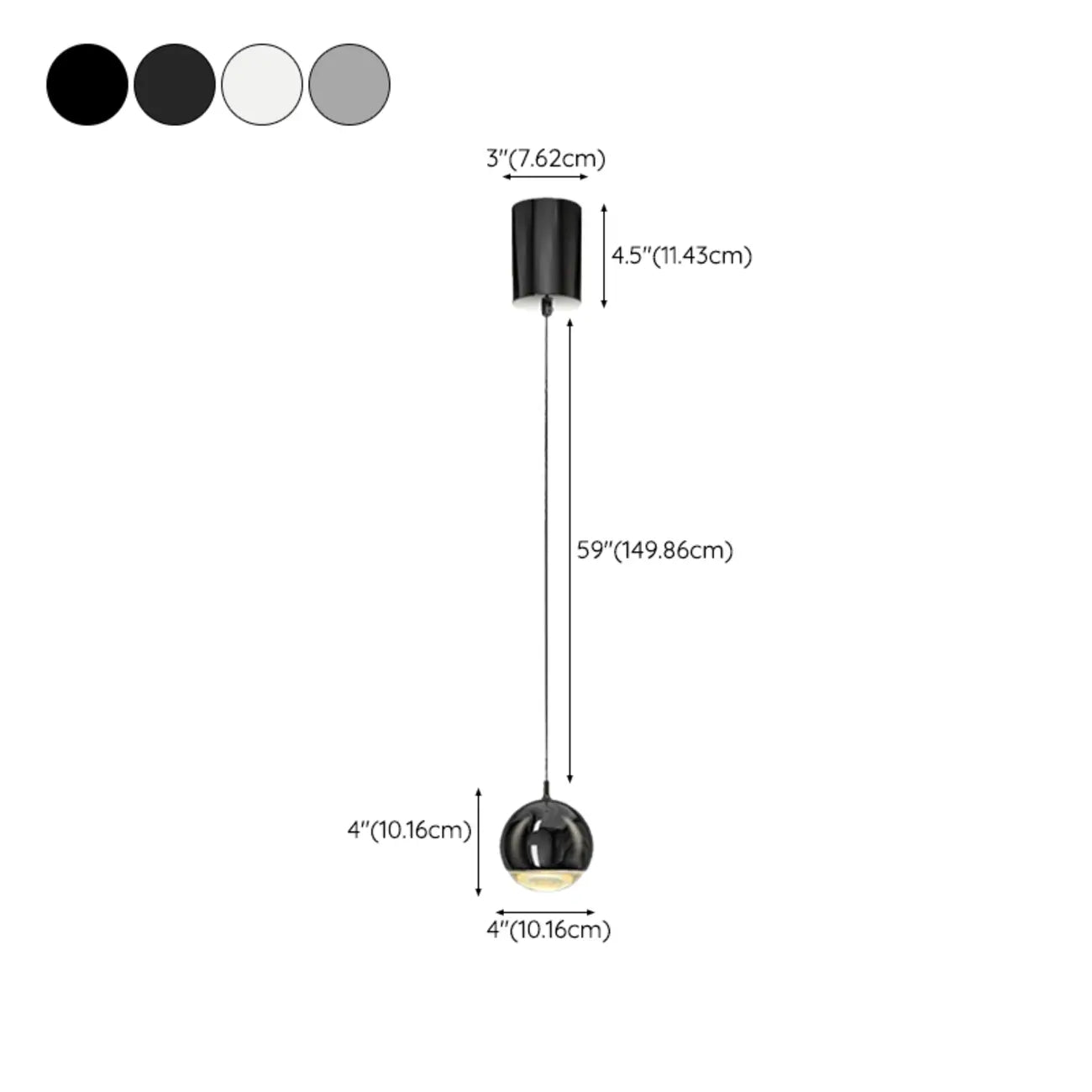 Suspension moderne en métal chromé avec globe et LED blanc chaud