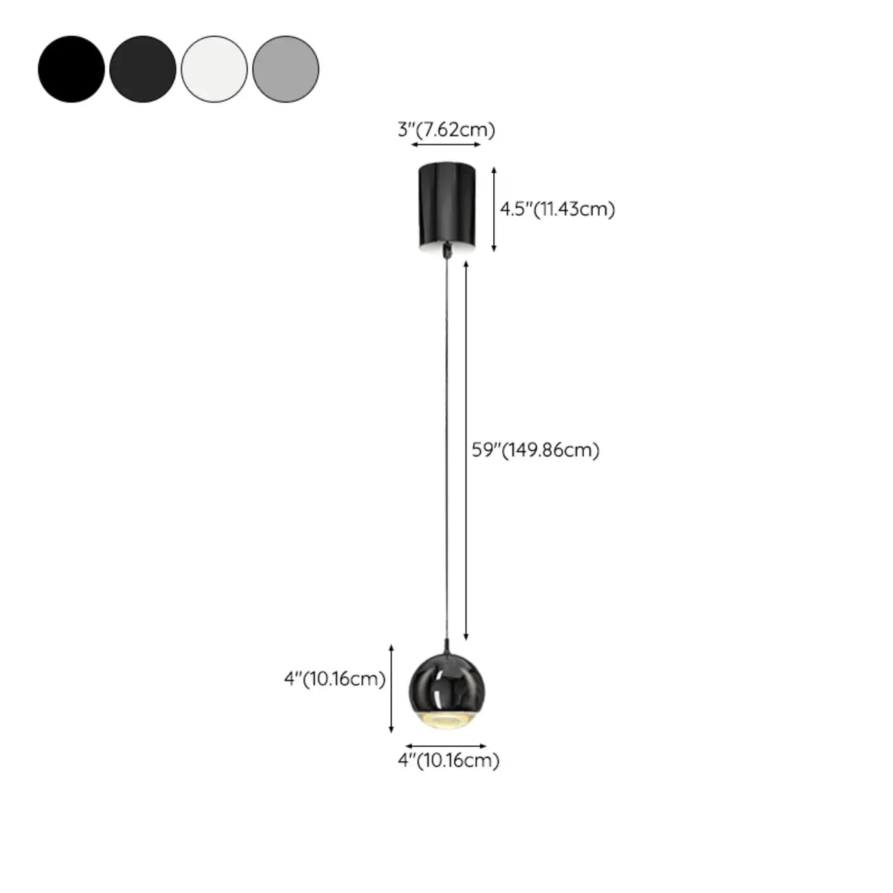 Suspension moderne en métal chromé avec globe et LED blanc chaud