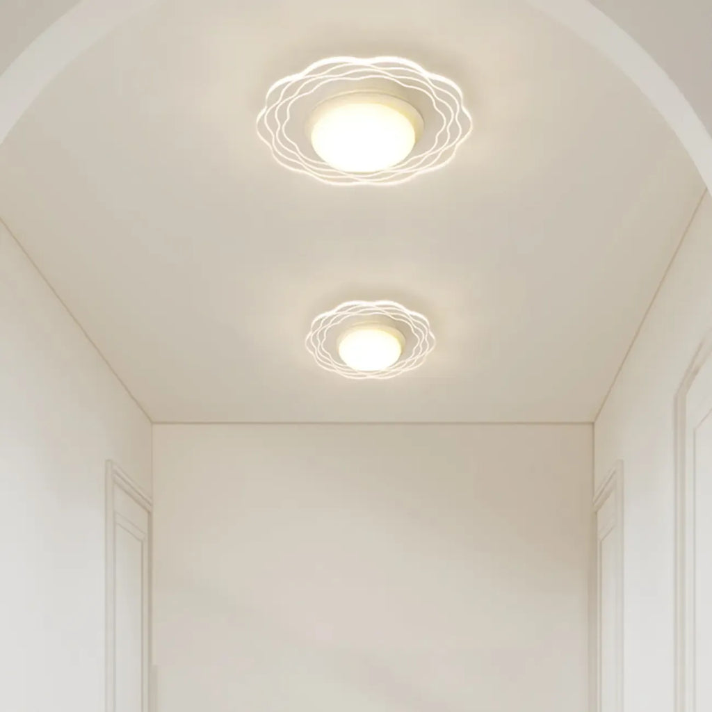 Mini plafonnier encastré blanc artistique à abat-jour floral dimmable