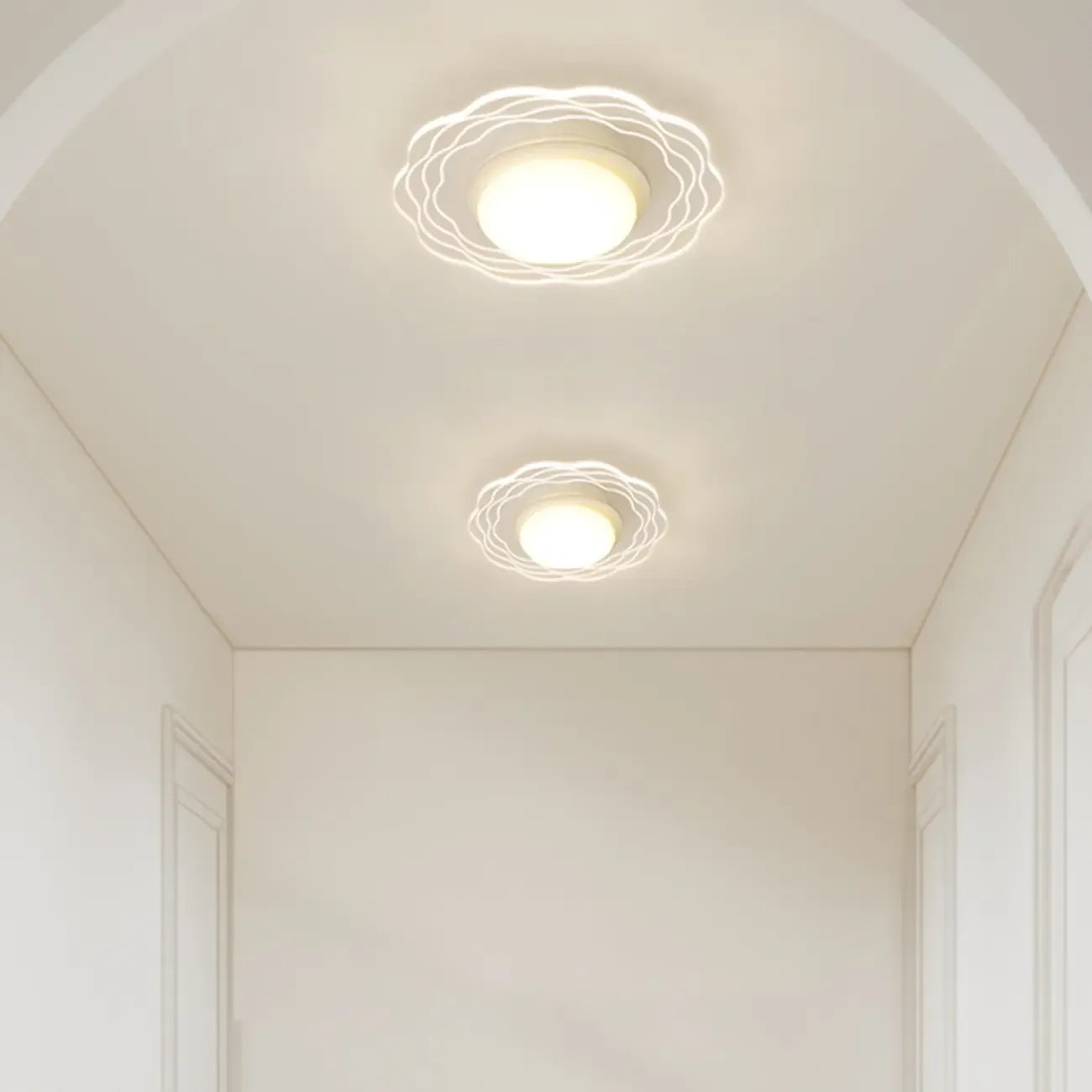 Mini plafonnier encastré blanc artistique à abat-jour floral dimmable