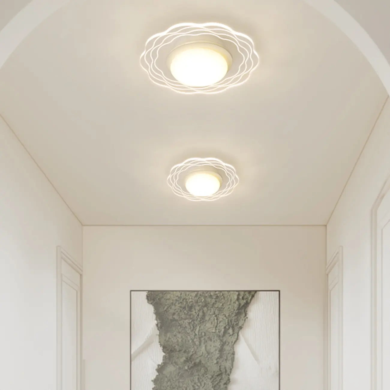 Mini plafonnier encastré blanc artistique à abat-jour floral dimmable