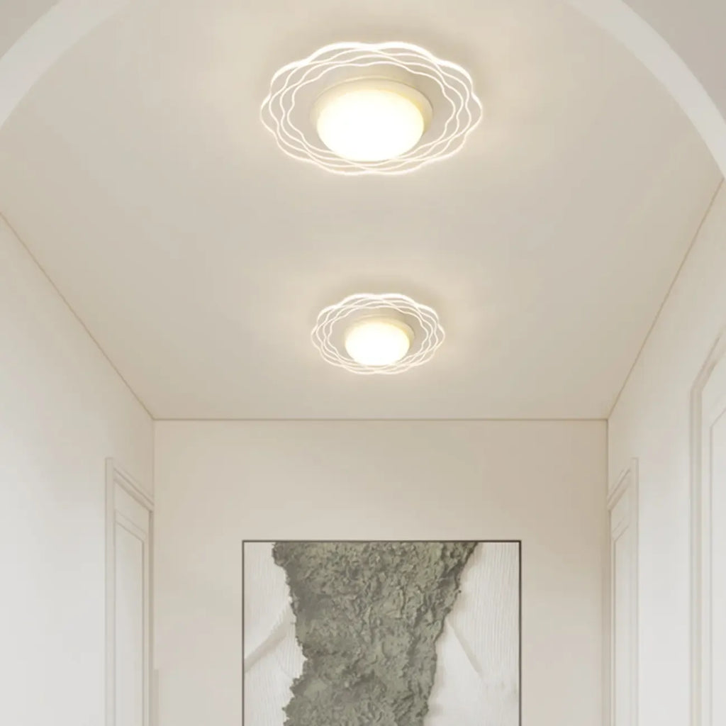 Mini plafonnier encastré blanc artistique à abat-jour floral dimmable