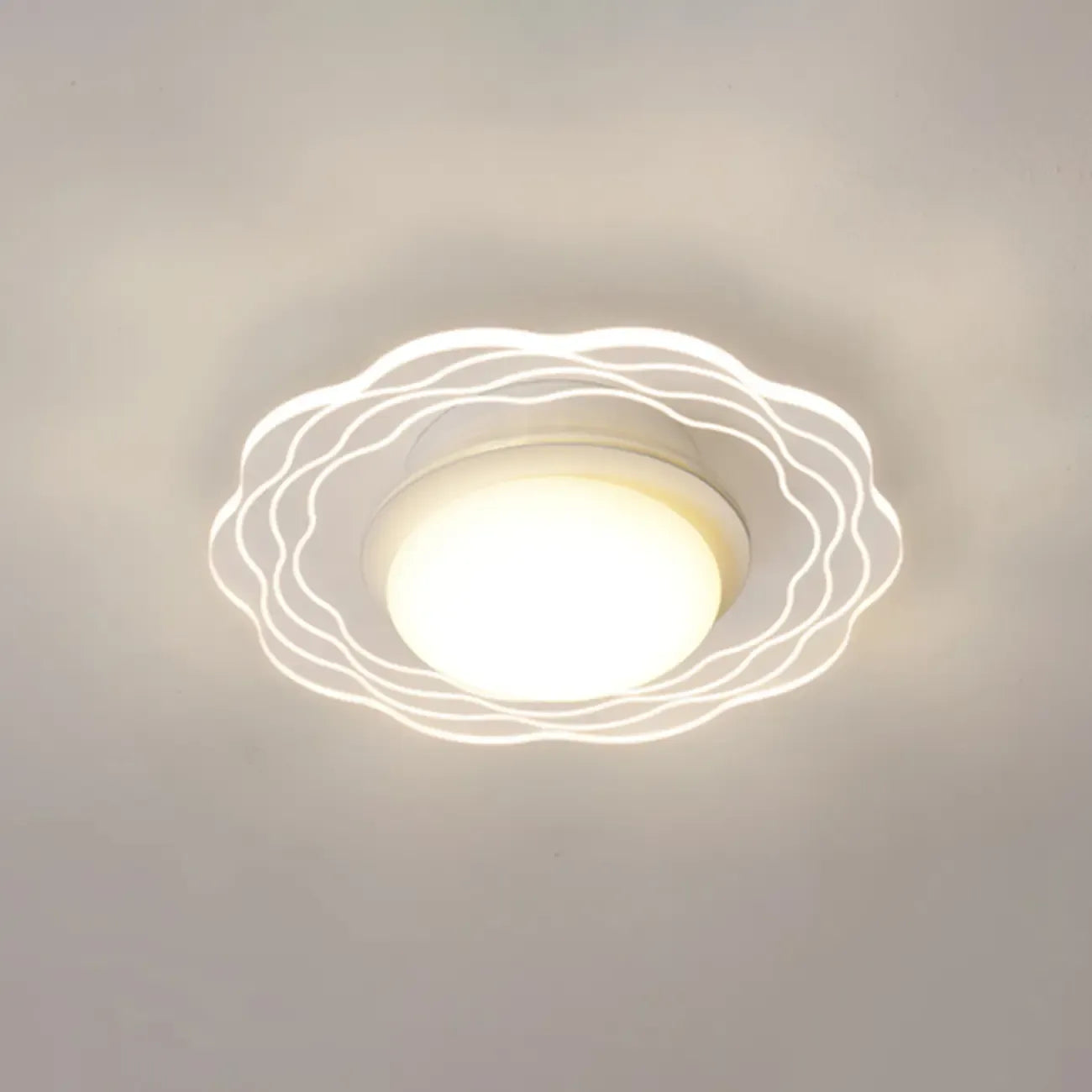 Mini plafonnier encastré blanc artistique à abat-jour floral dimmable