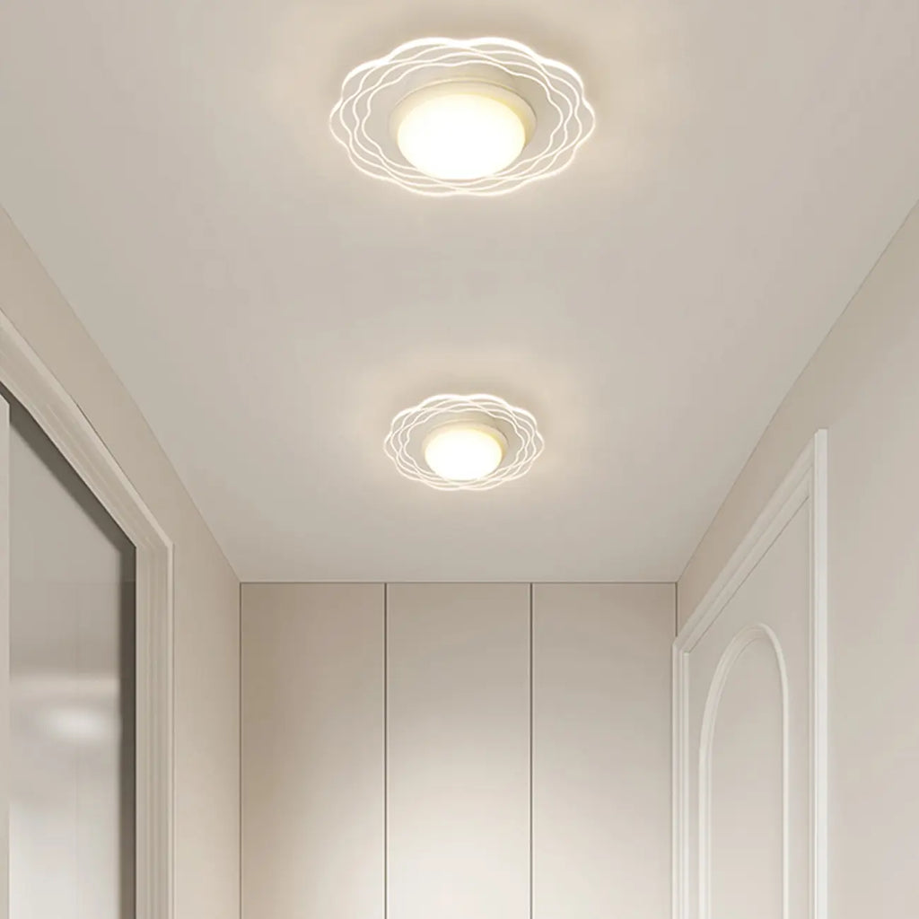 Mini plafonnier encastré blanc artistique à abat-jour floral dimmable