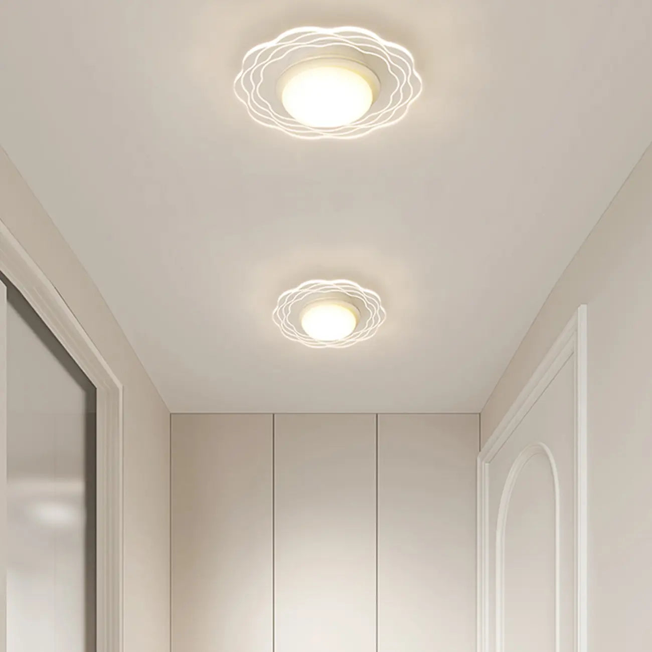 Mini plafonnier encastré blanc artistique à abat-jour floral dimmable