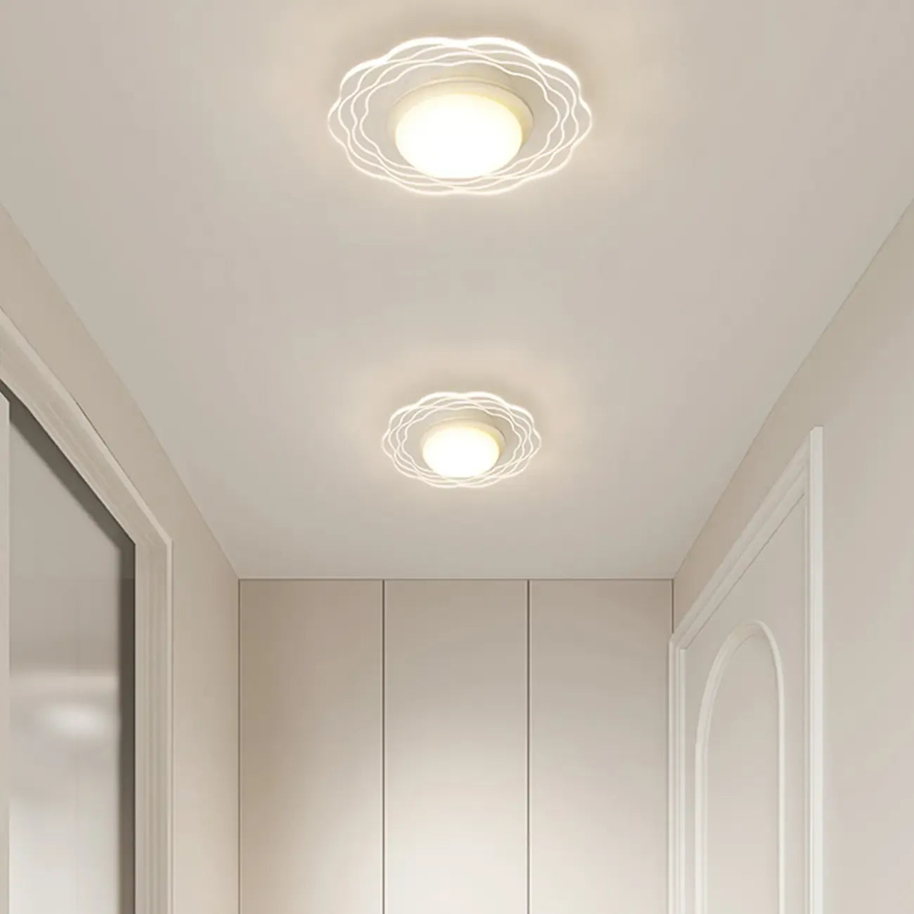 Mini plafonnier encastré blanc artistique à abat-jour floral dimmable