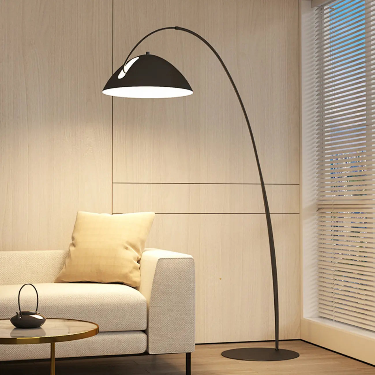Lampada da terra ad arco nera regolabile a LED per l'arredamento del soggiorno