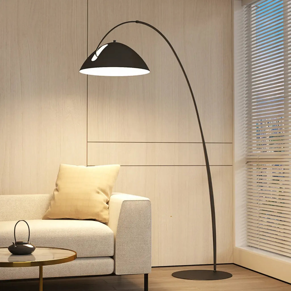 Lampada da terra ad arco nera regolabile a LED per l'arredamento del soggiorno