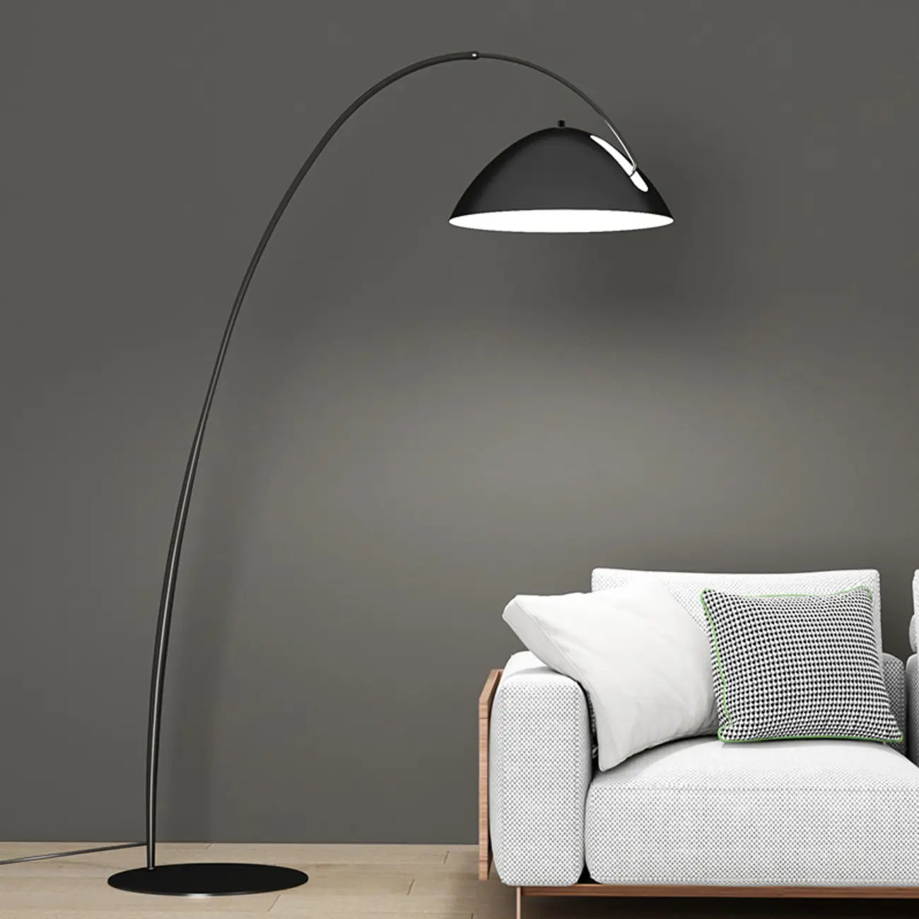 Lampada da terra ad arco nera regolabile a LED per l'arredamento del soggiorno