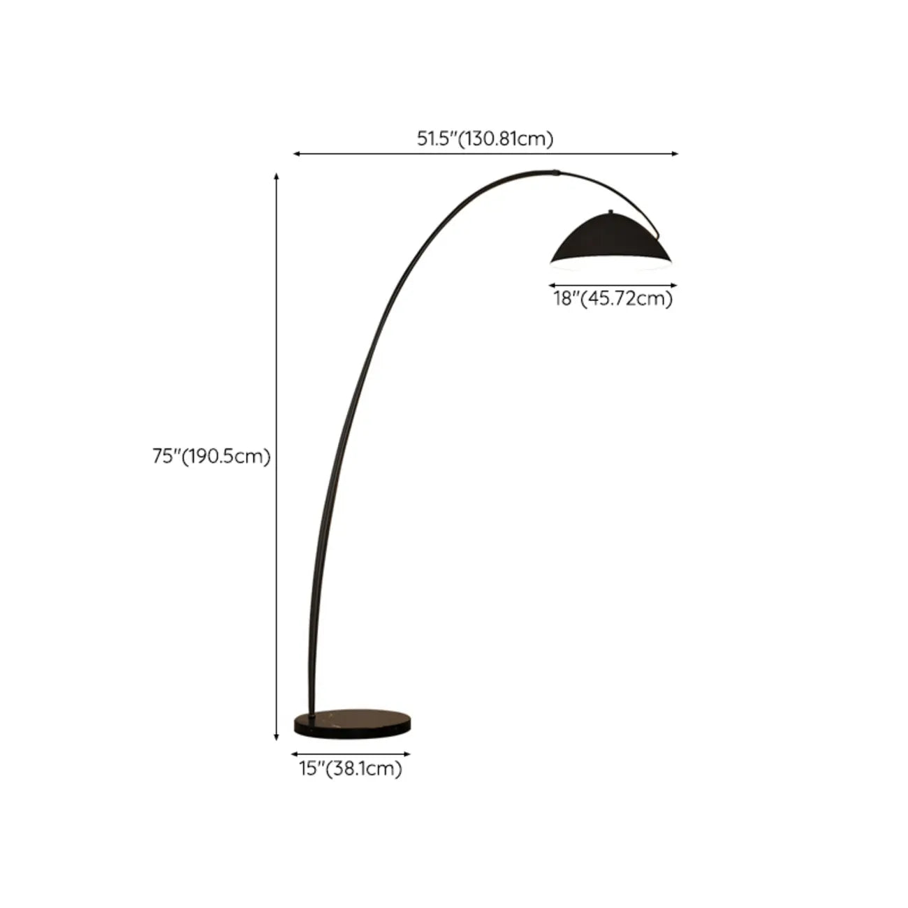 Lampada da terra ad arco nera regolabile a LED per l'arredamento del soggiorno