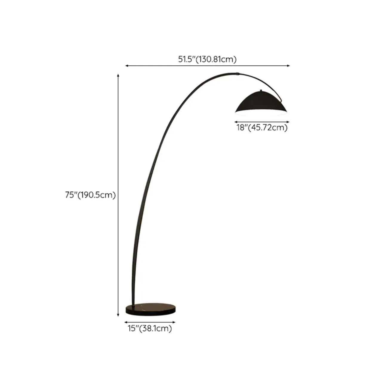 Lampada da terra ad arco nera regolabile a LED per l'arredamento del soggiorno