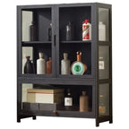 Vitrine contemporaine à 5 étagères en bambou et verre noir
