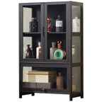 Vitrine contemporaine à 5 étagères en bambou et verre noir