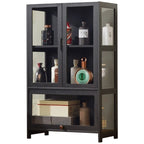 Vitrine contemporaine à 5 étagères en bambou et verre noir
