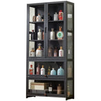Vitrine contemporaine à 5 étagères en bambou et verre noir