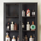 Vitrine contemporaine à 5 étagères en bambou et verre noir