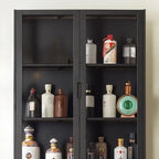 Vitrine contemporaine à 5 étagères en bambou et verre noir