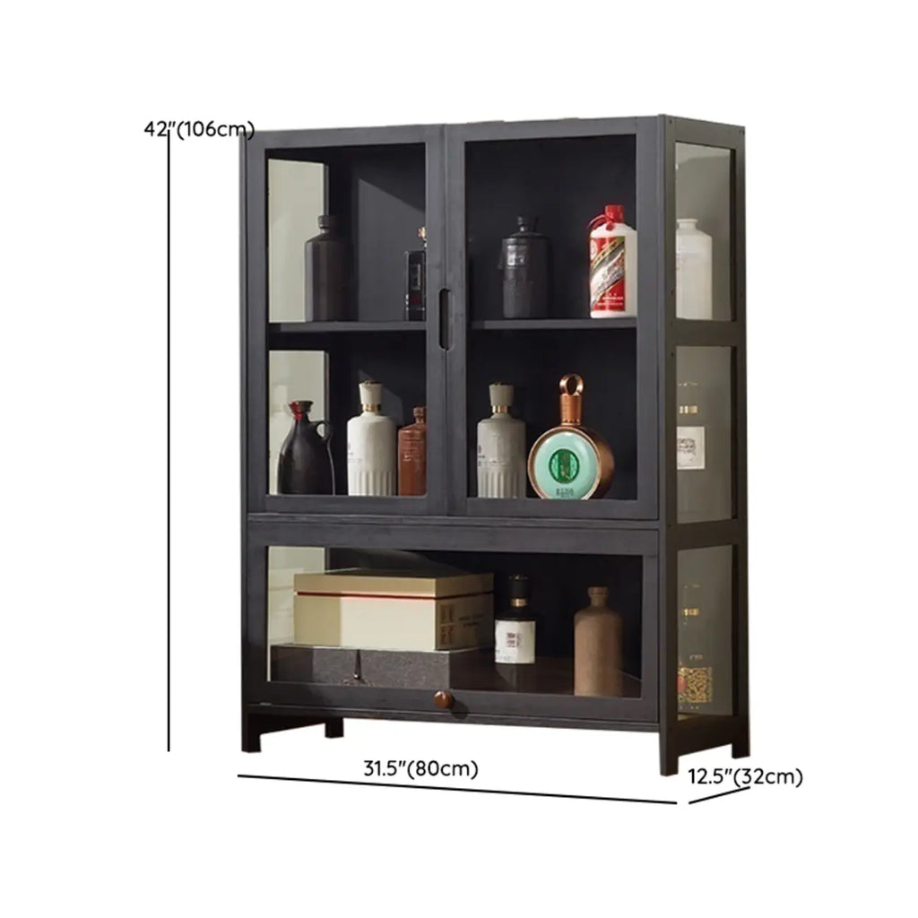 Vitrine contemporaine à 5 étagères en bambou et verre noir