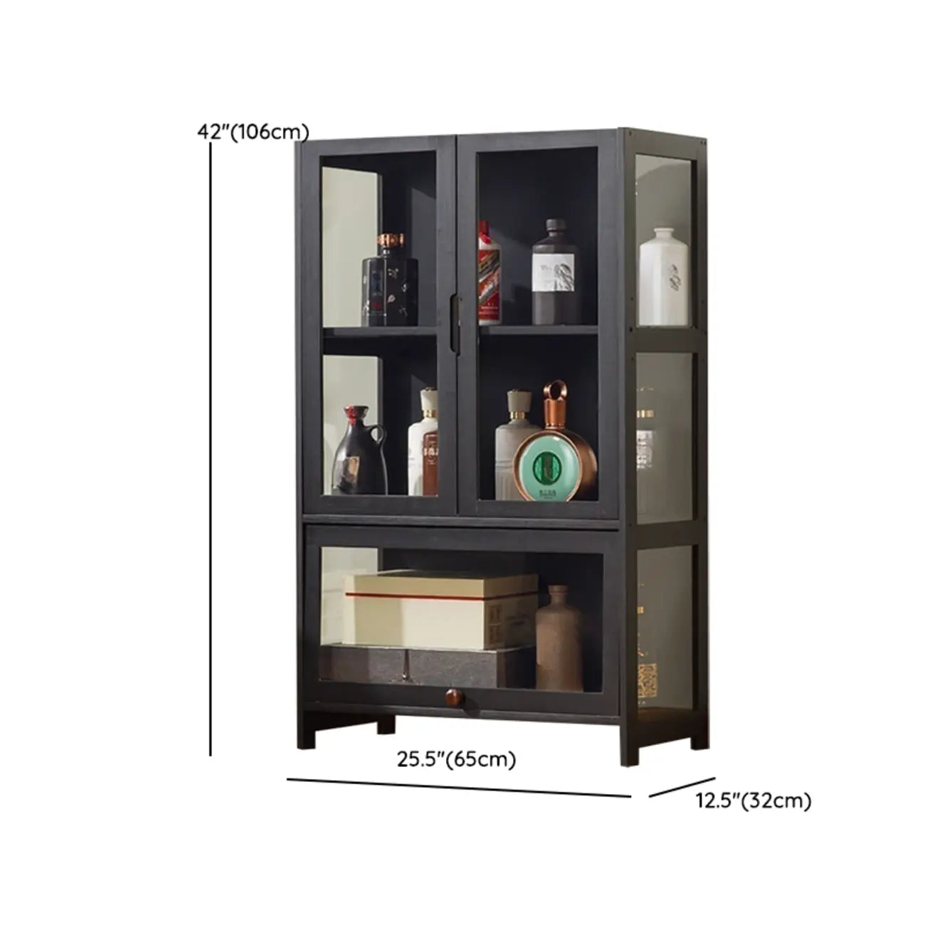Vitrine contemporaine à 5 étagères en bambou et verre noir