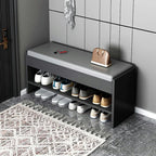 Banc de rangement à chaussures minimaliste en cuir pour entrée