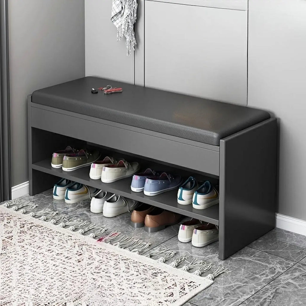 Banc de rangement à chaussures minimaliste en cuir pour entrée