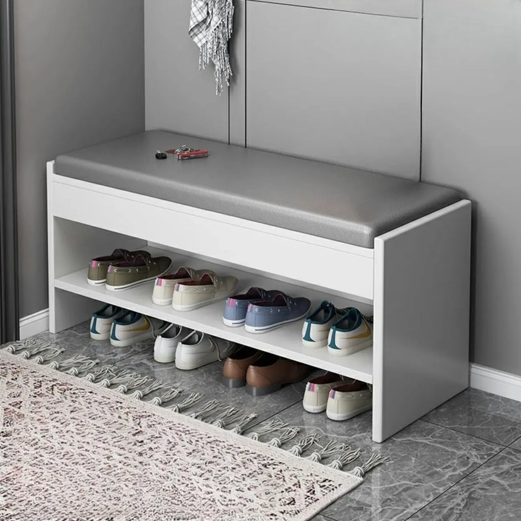 Banc de rangement à chaussures minimaliste en cuir pour entrée