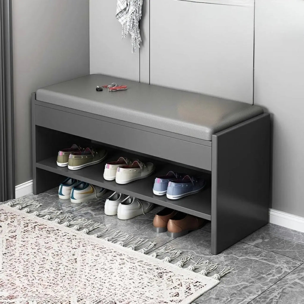 Banc de rangement à chaussures minimaliste en cuir pour entrée
