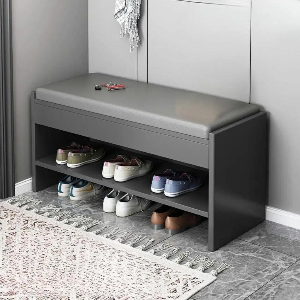 Banc de rangement à chaussures minimaliste en cuir pour entrée