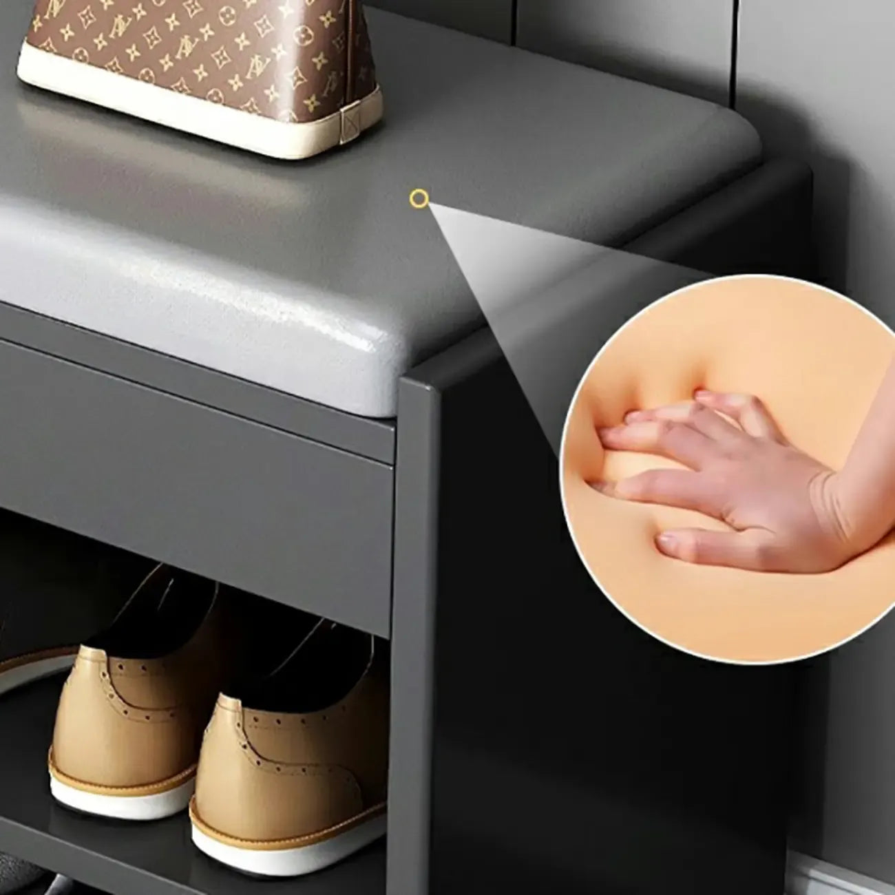 Banc de rangement à chaussures minimaliste en cuir pour entrée