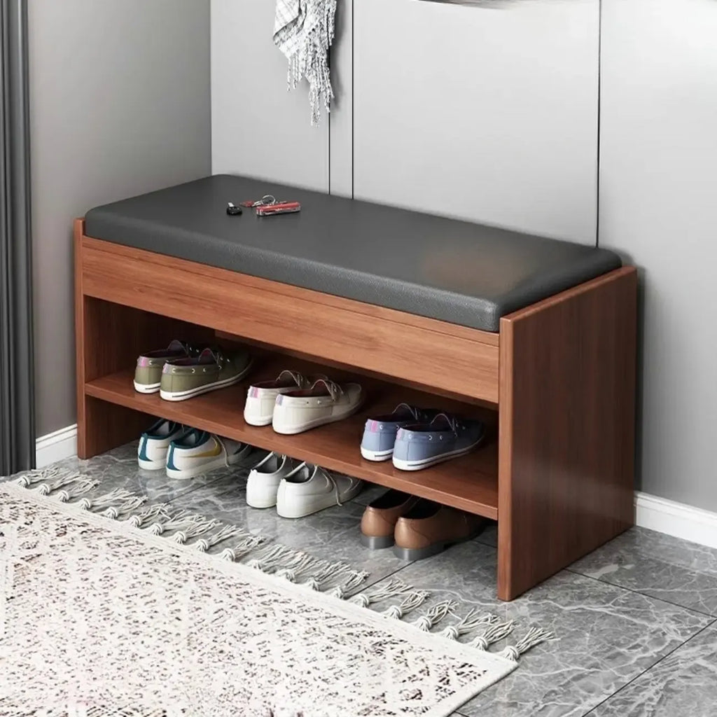 Banc de rangement à chaussures minimaliste en cuir pour entrée