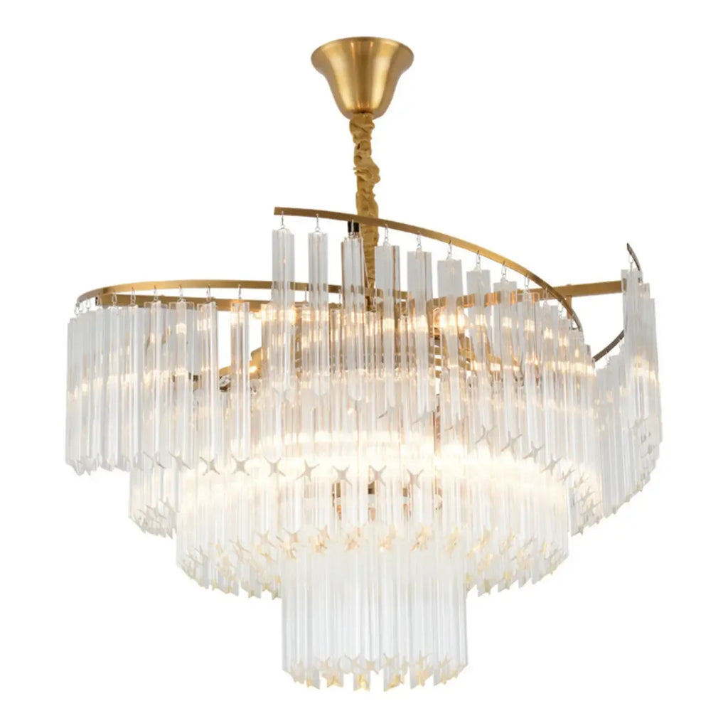 Lustre moderne à plusieurs niveaux, rond, en cristal doré et à hauteur réglable