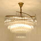 Lustre moderne à plusieurs niveaux, rond, en cristal doré et à hauteur réglable