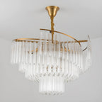 Lustre moderne à plusieurs niveaux, rond, en cristal doré et à hauteur réglable