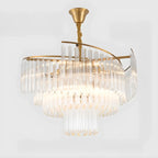 Lustre moderne à plusieurs niveaux, rond, en cristal doré et à hauteur réglable