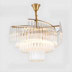 Lustre moderne à plusieurs niveaux, rond, en cristal doré et à hauteur réglable