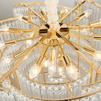 Lustre moderne à plusieurs niveaux, rond, en cristal doré et à hauteur réglable