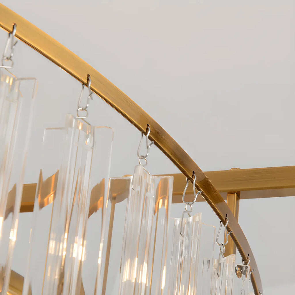 Lustre moderne à plusieurs niveaux, rond, en cristal doré et à hauteur réglable