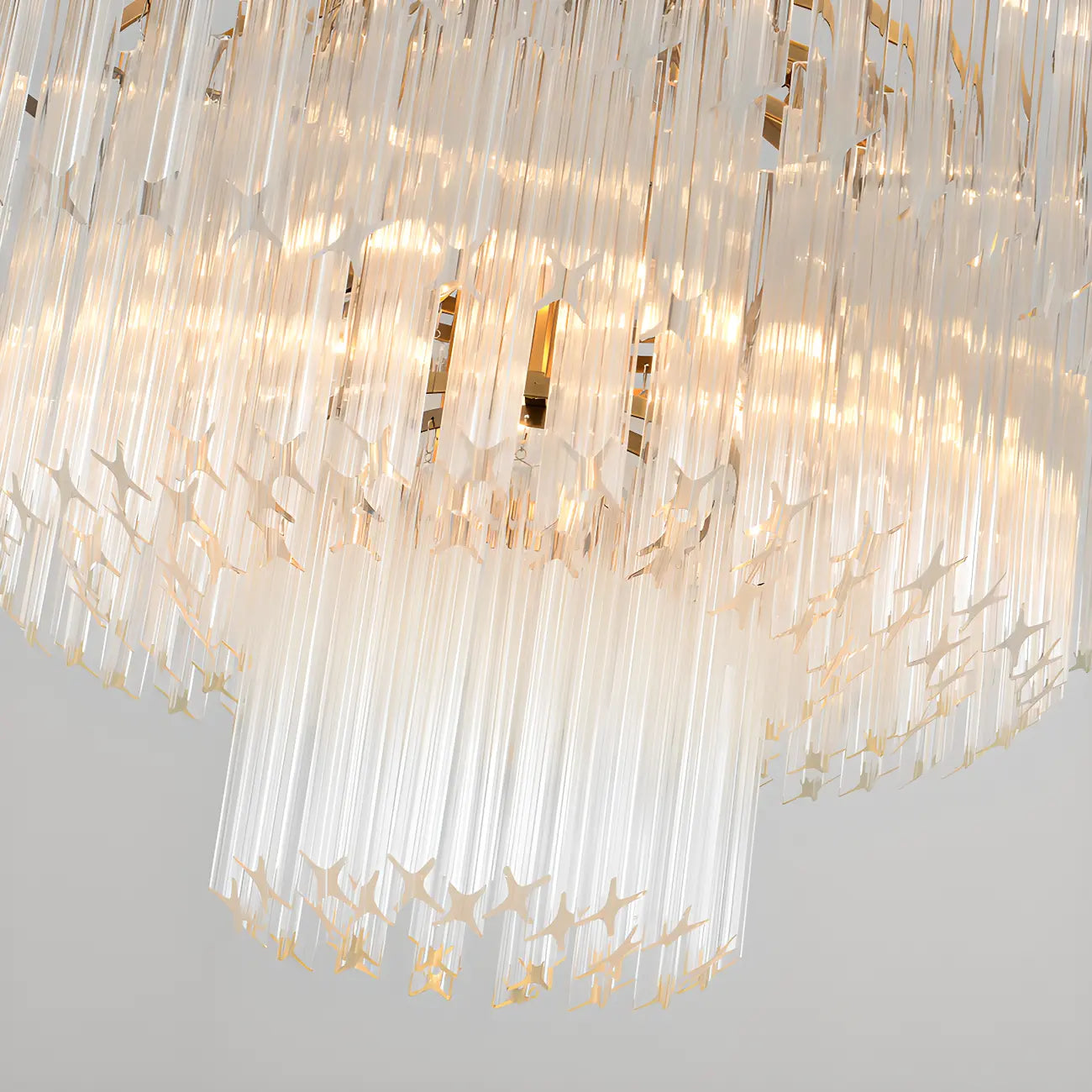 Lustre moderne à plusieurs niveaux, rond, en cristal doré et à hauteur réglable