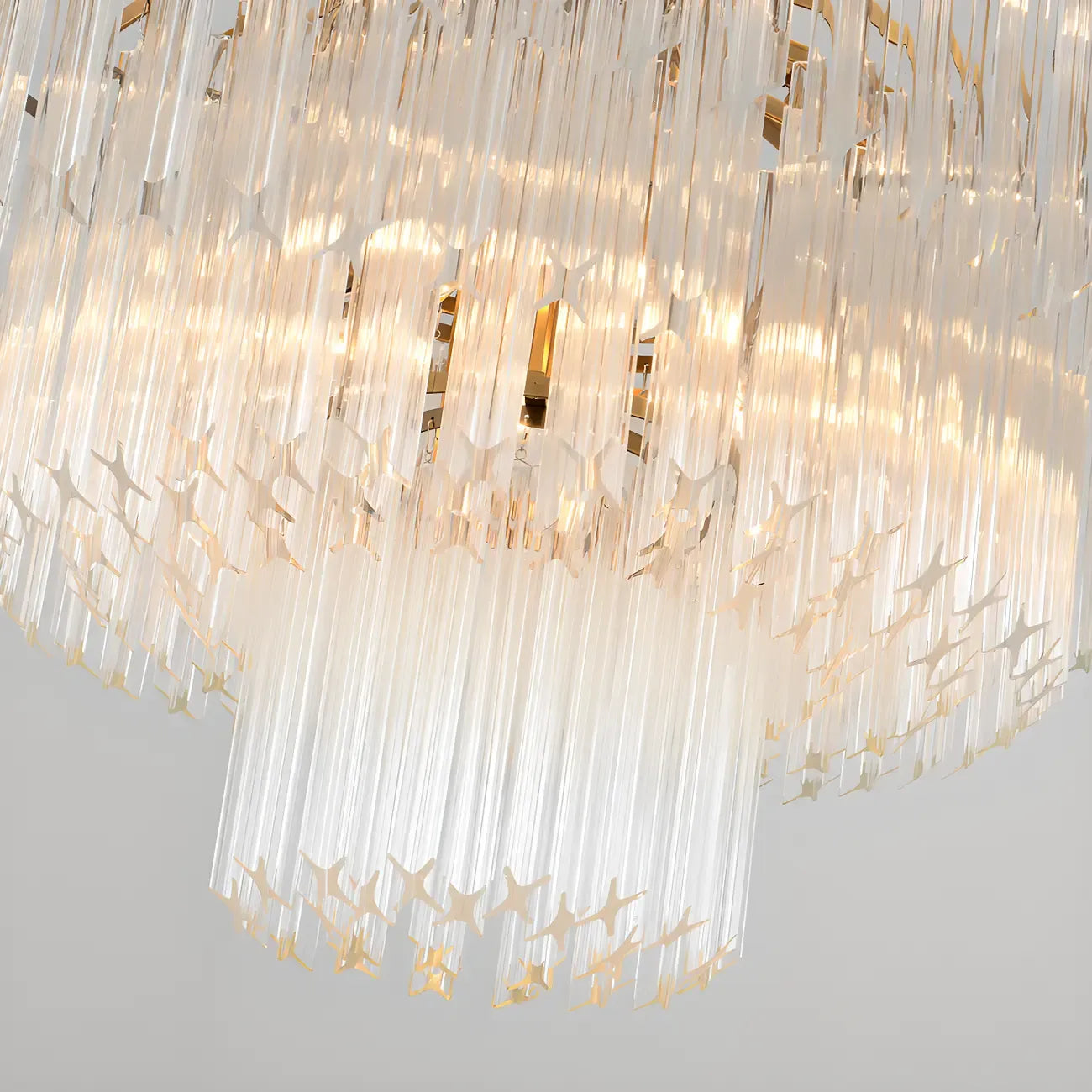 Lustre moderne à plusieurs niveaux, rond, en cristal doré et à hauteur réglable