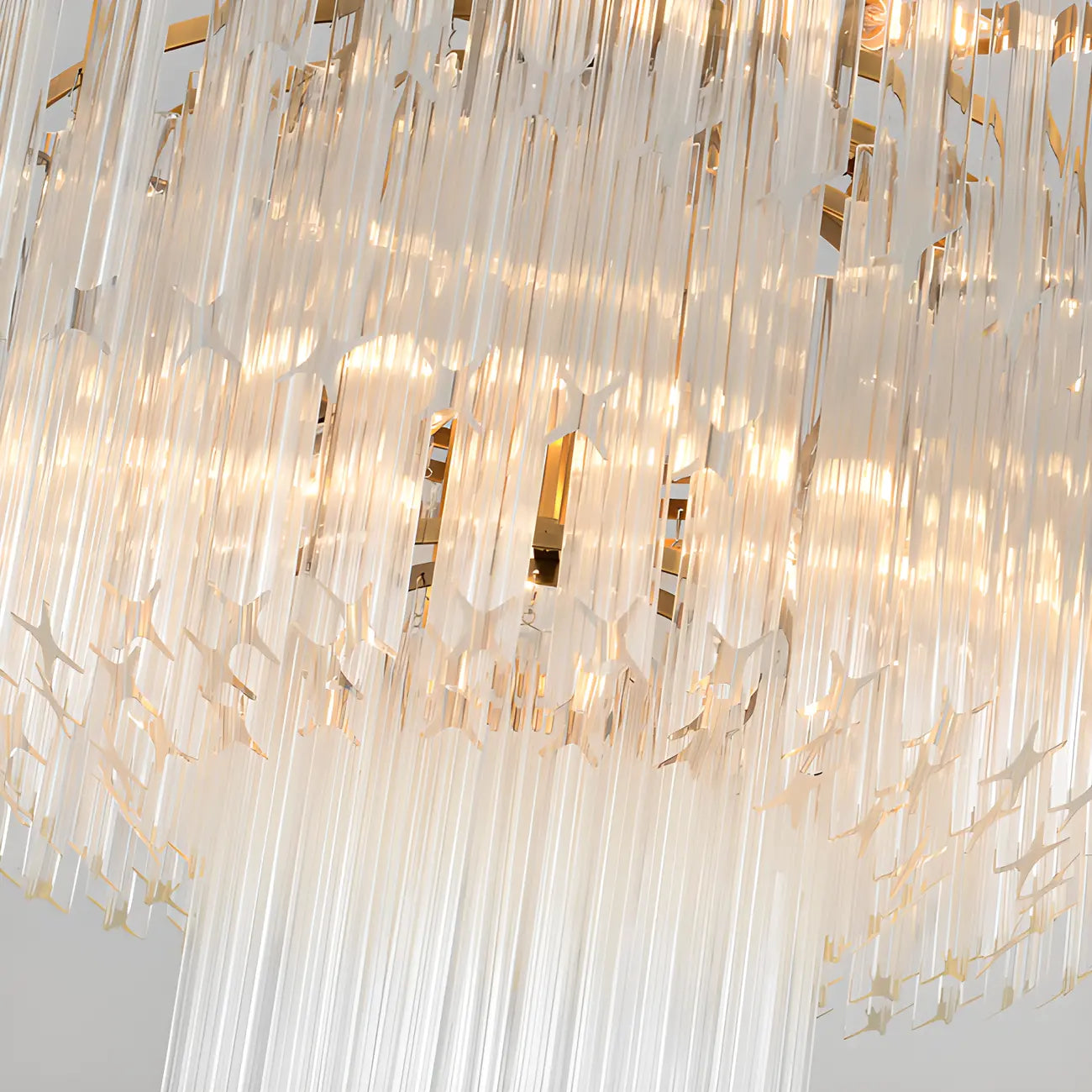 Lustre moderne à plusieurs niveaux, rond, en cristal doré et à hauteur réglable